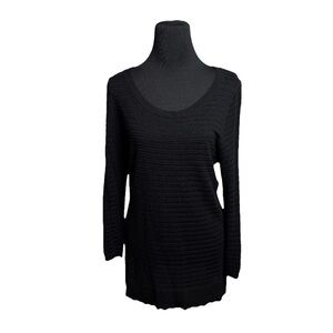 LOFT Black Sweater XL 3/4 Sleeve  Boat Neck Lightweight Spring Open Knit Travel